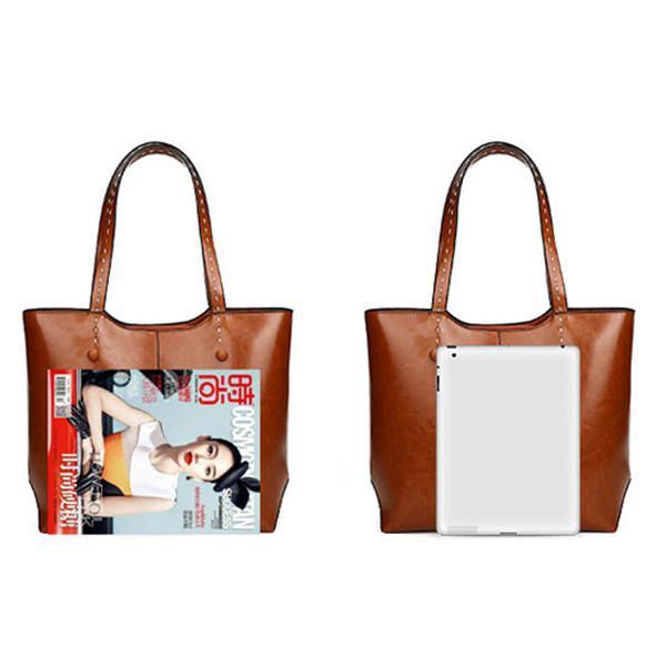 Damen Oil Leather Tote Bag Retro Umhängetasche