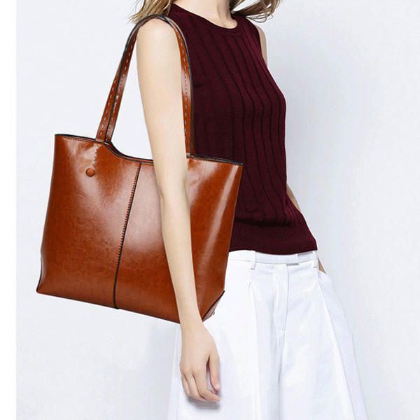 Damen Oil Leather Tote Bag Retro Umhängetasche