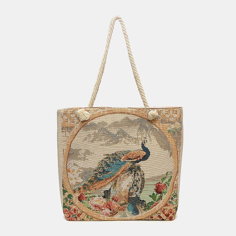 Damen Pfau Bedruckte Canvas Tragetasche Hangbag