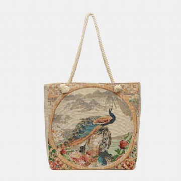 Damen Pfau Bedruckte Canvas Tragetasche Hangbag