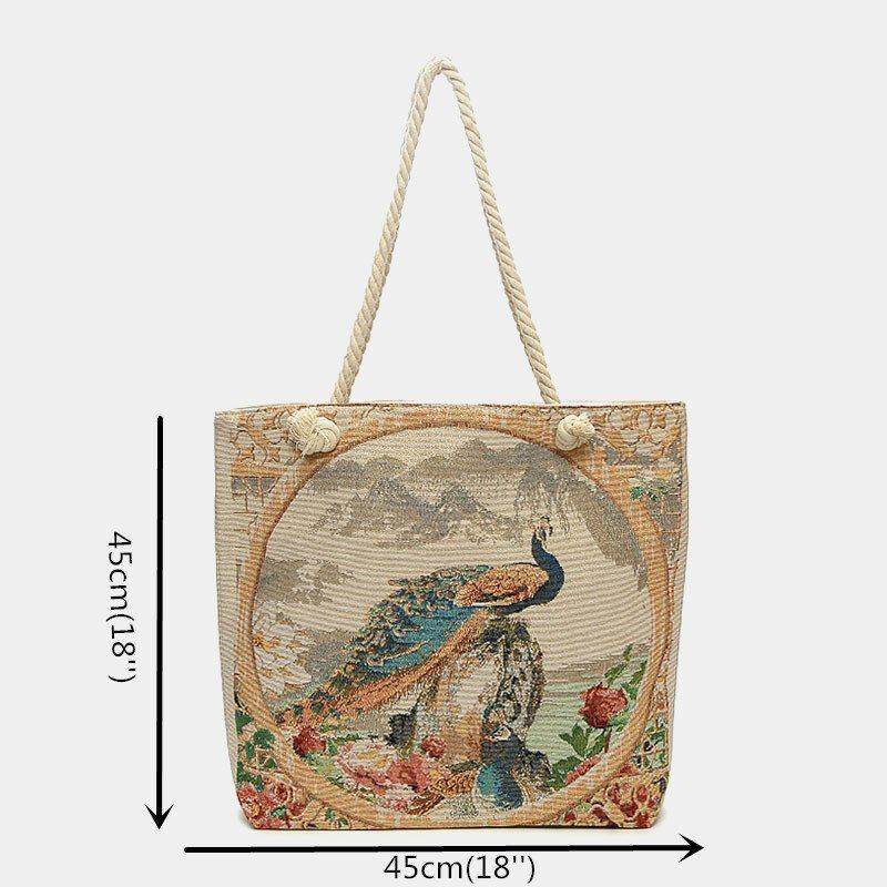 Damen Pfau Bedruckte Canvas Tragetasche Hangbag