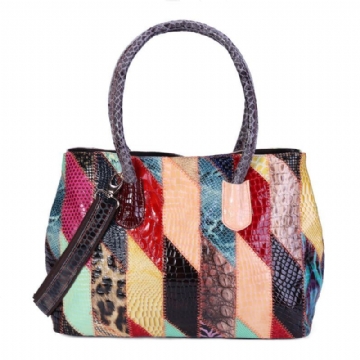 Damen Schultertasche Aus Echtem Leder Im Patchwork Stil