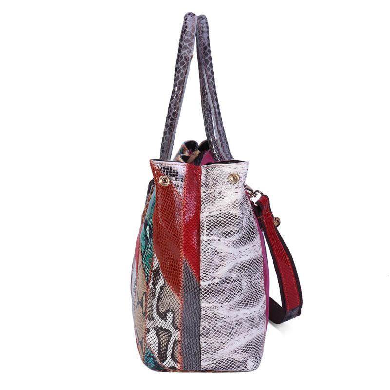 Damen Schultertasche Aus Echtem Leder Im Patchwork Stil