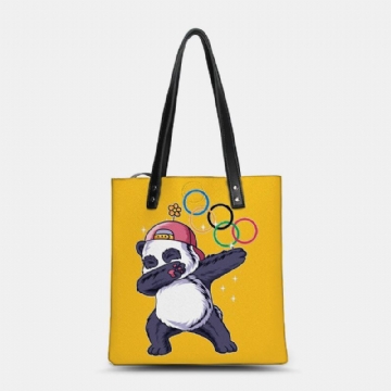 Damen Winter 2022 Niedlicher Panda Druck Handtasche Kunstleder Große Kapazität Wasserdichte Umhängetasche Einkaufstasche