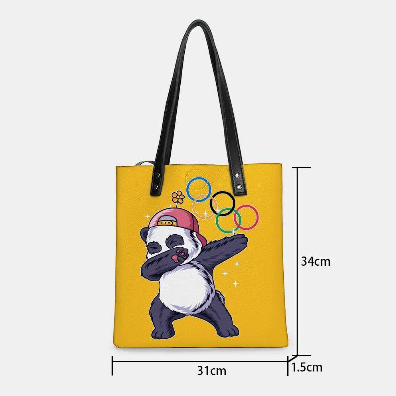 Damen Winter 2022 Niedlicher Panda Druck Handtasche Kunstleder Große Kapazität Wasserdichte Umhängetasche Einkaufstasche