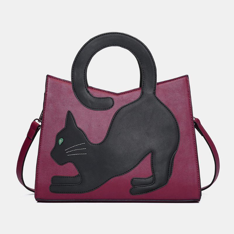 Damen Arbeiten Nette Katze Muster Patchwork Handtasche Um