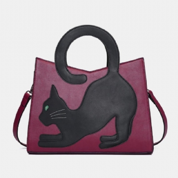 Damen Arbeiten Nette Katze Muster Patchwork Handtasche Um