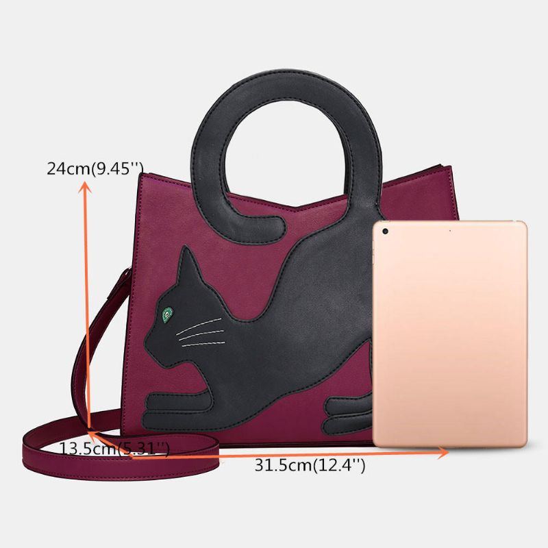 Damen Arbeiten Nette Katze Muster Patchwork Handtasche Um