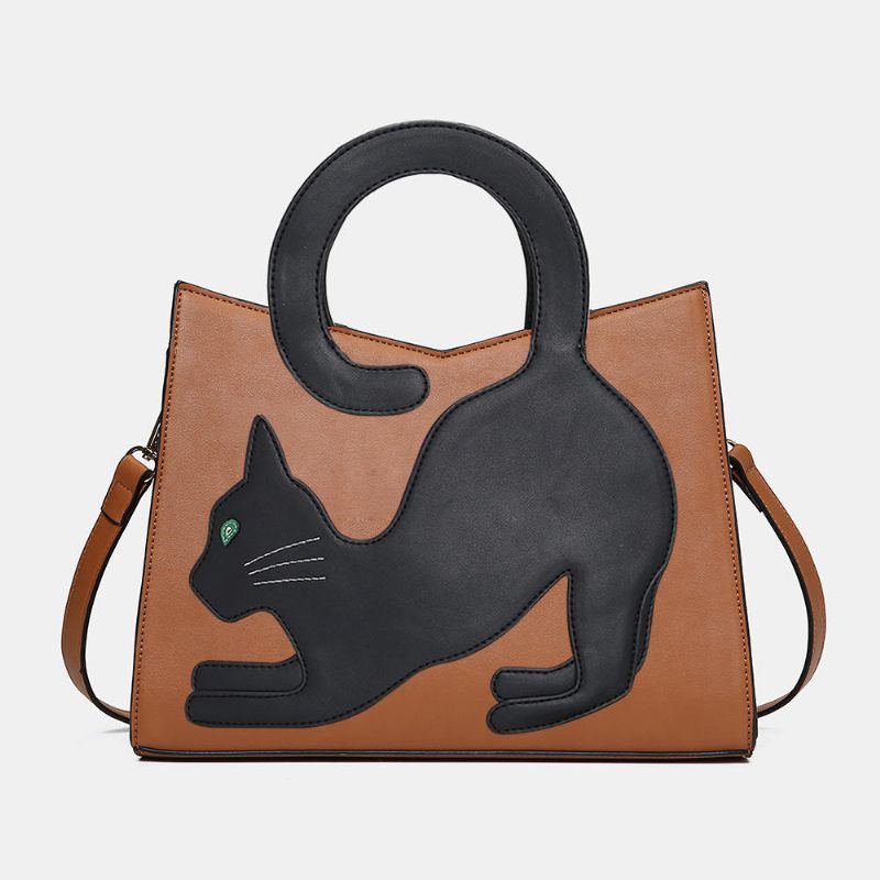 Damen Arbeiten Nette Katze Muster Patchwork Handtasche Um