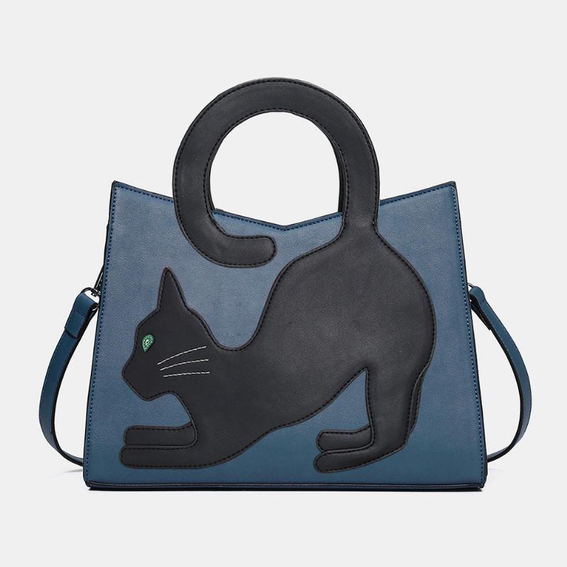 Damen Arbeiten Nette Katze Muster Patchwork Handtasche Um