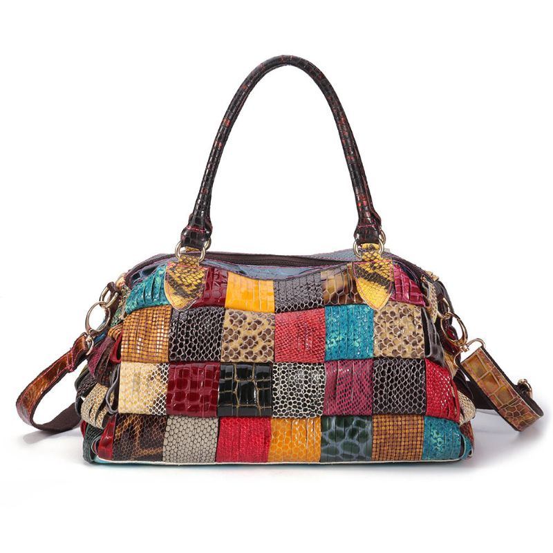 Damen Böhmische Große Kapazität Echtes Leder Handtasche Patchwork Handgemachte Umhängetaschen