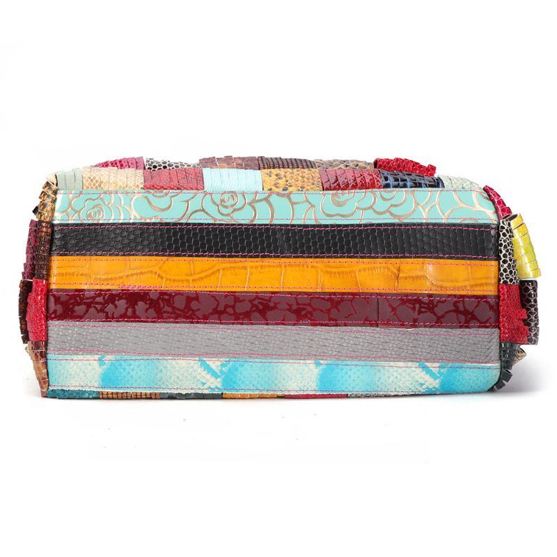 Damen Böhmische Große Kapazität Echtes Leder Handtasche Patchwork Handgemachte Umhängetaschen