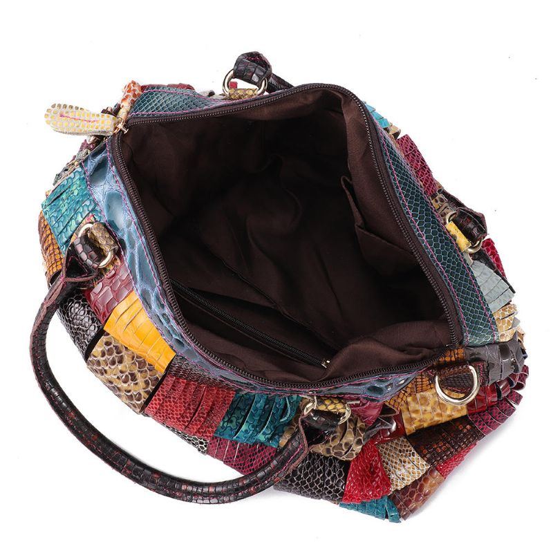 Damen Böhmische Große Kapazität Echtes Leder Handtasche Patchwork Handgemachte Umhängetaschen