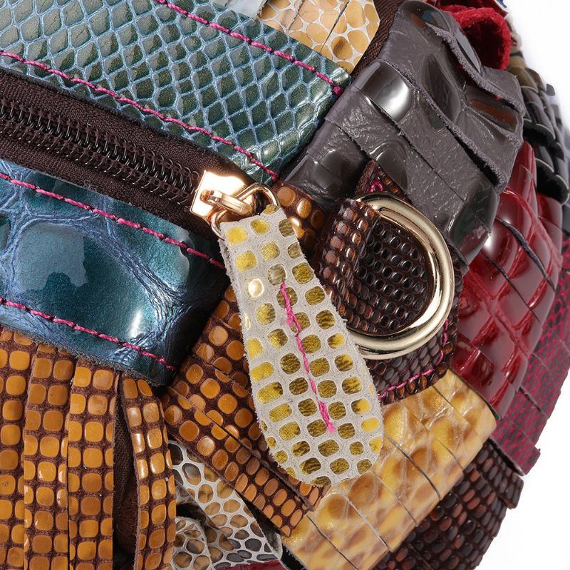 Damen Böhmische Große Kapazität Echtes Leder Handtasche Patchwork Handgemachte Umhängetaschen