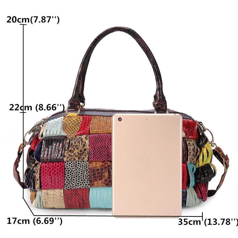 Damen Böhmische Große Kapazität Echtes Leder Handtasche Patchwork Handgemachte Umhängetaschen