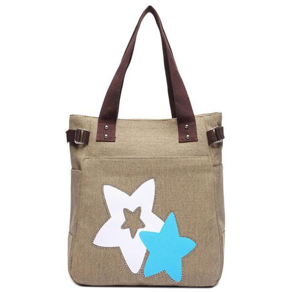 Damen Canvas Star Tote Handtaschen Lässige Umhängetaschen Kapazität Einkaufstaschen