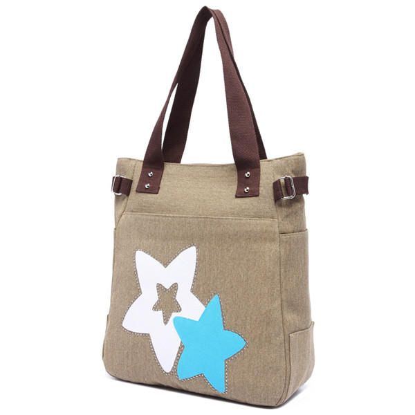 Damen Canvas Star Tote Handtaschen Lässige Umhängetaschen Kapazität Einkaufstaschen