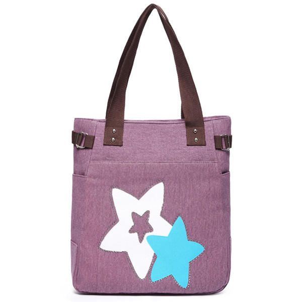 Damen Canvas Star Tote Handtaschen Lässige Umhängetaschen Kapazität Einkaufstaschen