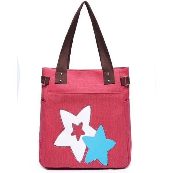 Damen Canvas Star Tote Handtaschen Lässige Umhängetaschen Kapazität Einkaufstaschen