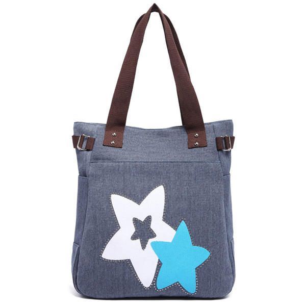 Damen Canvas Star Tote Handtaschen Lässige Umhängetaschen Kapazität Einkaufstaschen