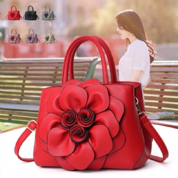 Damen Dame Leder Elegante Handtasche Blumen Dekoration Schulter Abendtasche