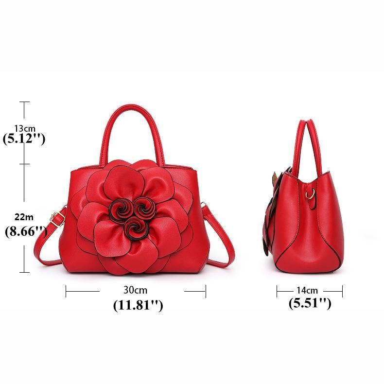 Damen Dame Leder Elegante Handtasche Blumen Dekoration Schulter Abendtasche