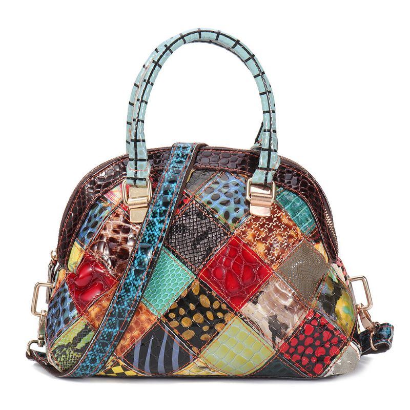 Damen Echtes Leder Böhmische Blumenhandtasche