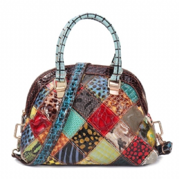 Damen Echtes Leder Böhmische Blumenhandtasche