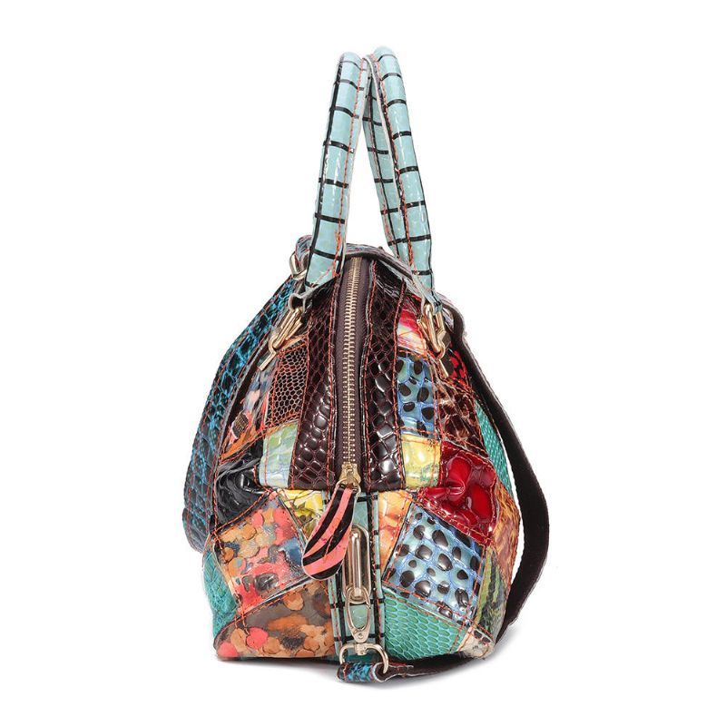 Damen Echtes Leder Böhmische Blumenhandtasche