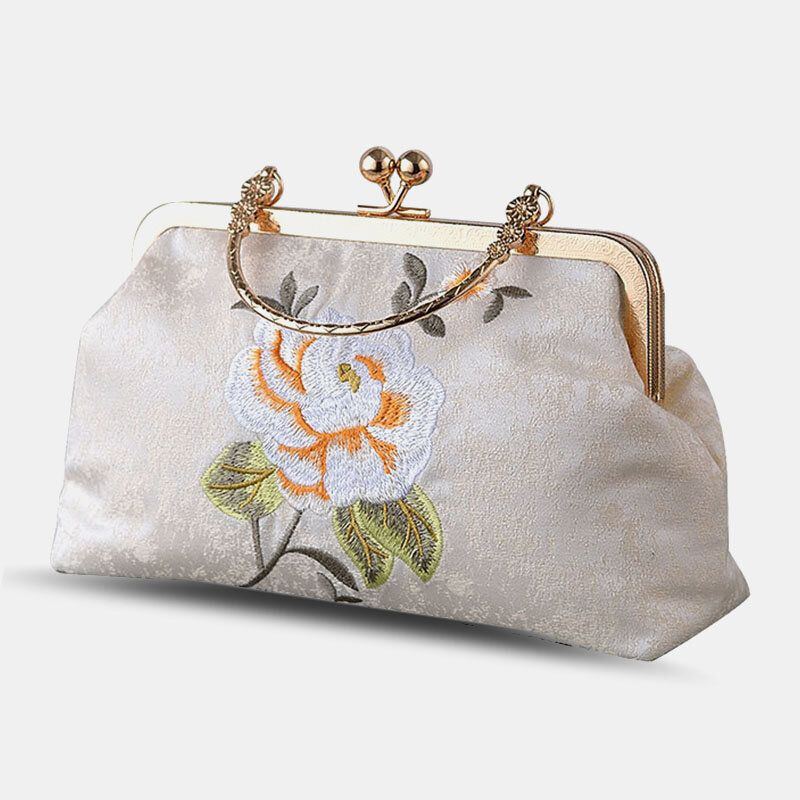 Damen Elegante Chinesische Art Blumen Muster Stickerei Handtasche Exquisite Hardware Entwurfs Feine Beschaffenheits Stoff Cheongsam Handtasche