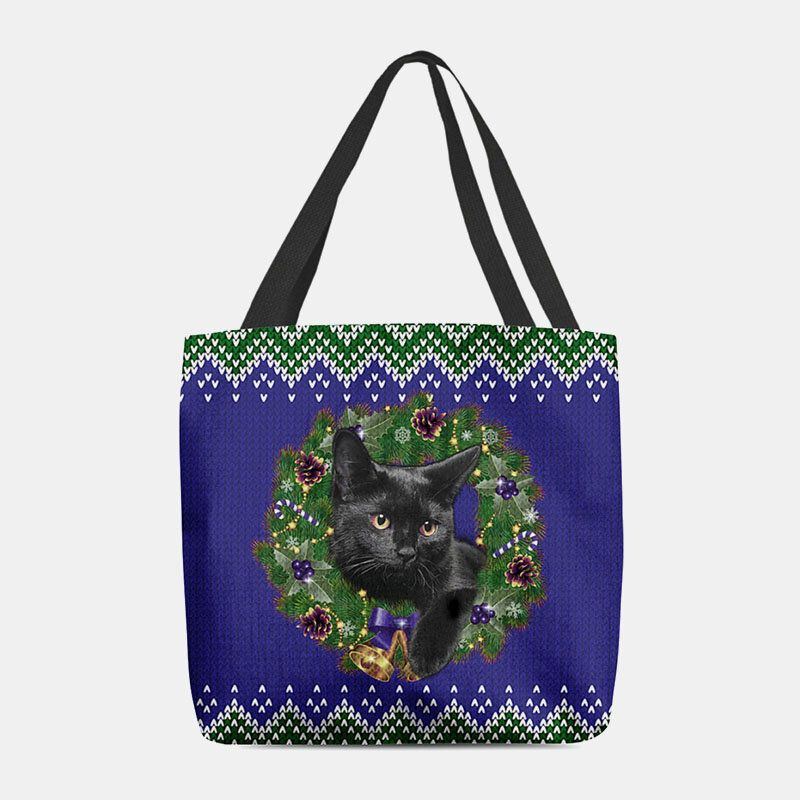 Damen Filz Cartoon Festliche Klassische Farbe Weihnachtskranz Katze Muster Umhängetasche Handtasche Tote