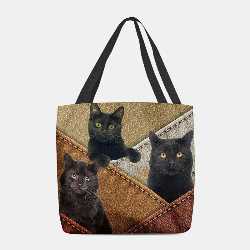 Damen Filz Katzen Muster Patchwork Druck Handtasche Umhängetasche Tragetasche