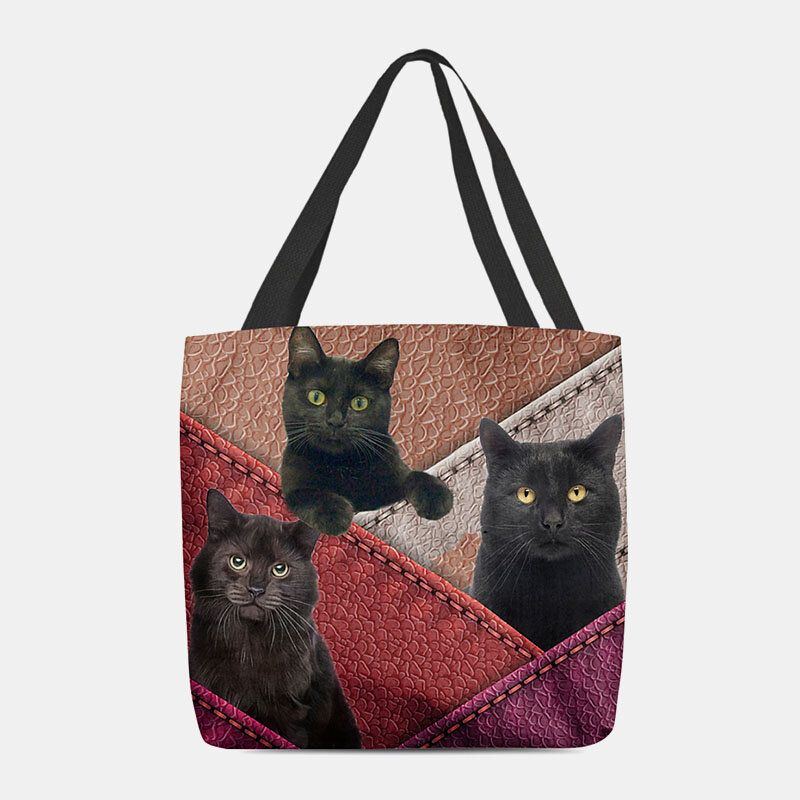 Damen Filz Katzen Muster Patchwork Druck Handtasche Umhängetasche Tragetasche