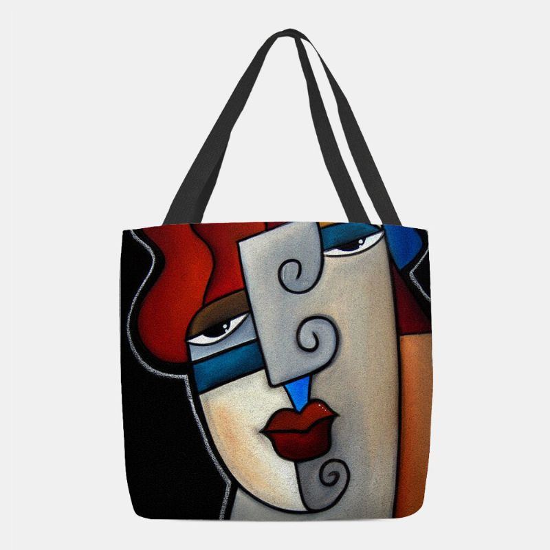 Damen Filz Picasso Stil Mehrfarbige Cartoon Figur Print Handtasche Umhängetasche Tragetasche