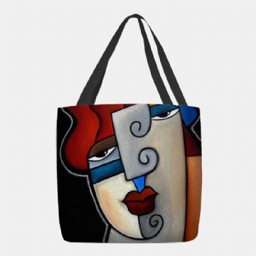 Damen Filz Picasso Stil Mehrfarbige Cartoon Figur Print Handtasche Umhängetasche Tragetasche