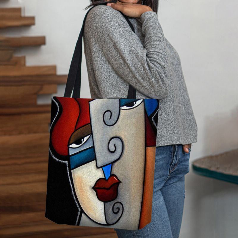 Damen Filz Picasso Stil Mehrfarbige Cartoon Figur Print Handtasche Umhängetasche Tragetasche