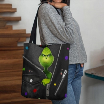 Damen Filz Süße Cartoon Grüne Monster Muster Umhängetasche Handtasche Tote