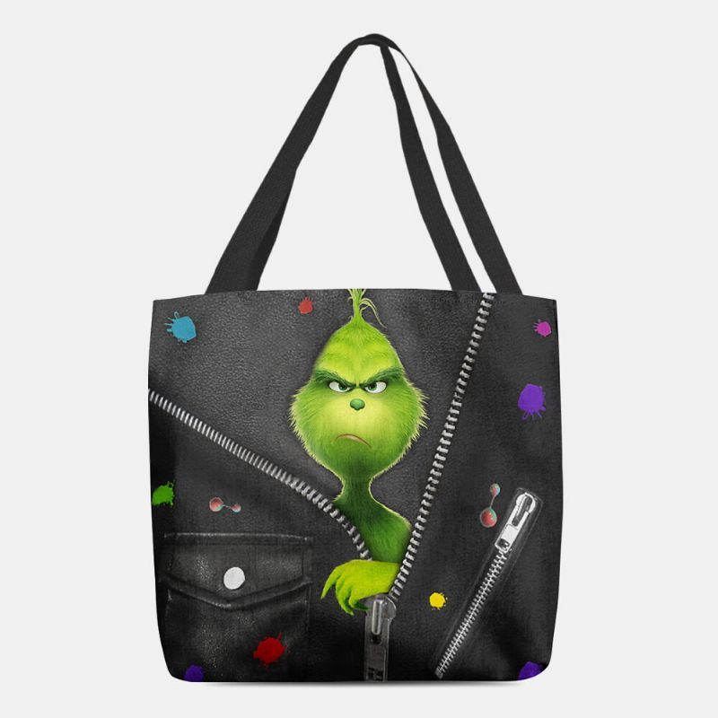 Damen Filz Süße Cartoon Grüne Monster Muster Umhängetasche Handtasche Tote