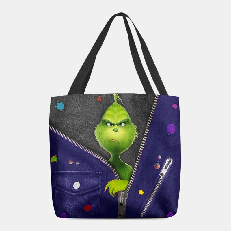 Damen Filz Süße Cartoon Grüne Monster Muster Umhängetasche Handtasche Tote