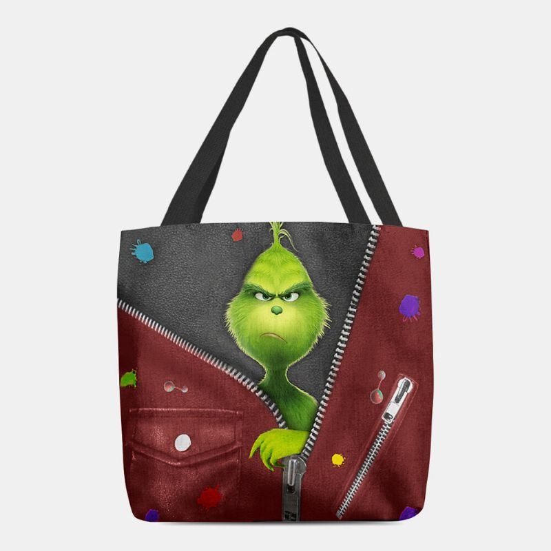 Damen Filz Süße Cartoon Grüne Monster Muster Umhängetasche Handtasche Tote