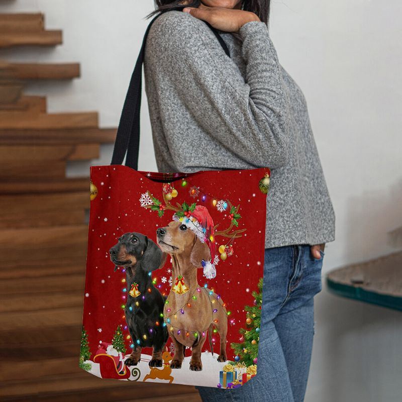 Damen Filz Süße Festliche Weihnachten Cartoon Hunde Muster Umhängetasche Handtasche Tote