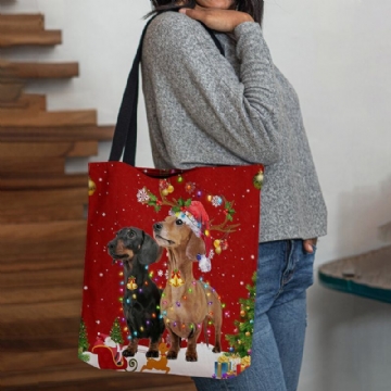 Damen Filz Süße Festliche Weihnachten Cartoon Hunde Muster Umhängetasche Handtasche Tote