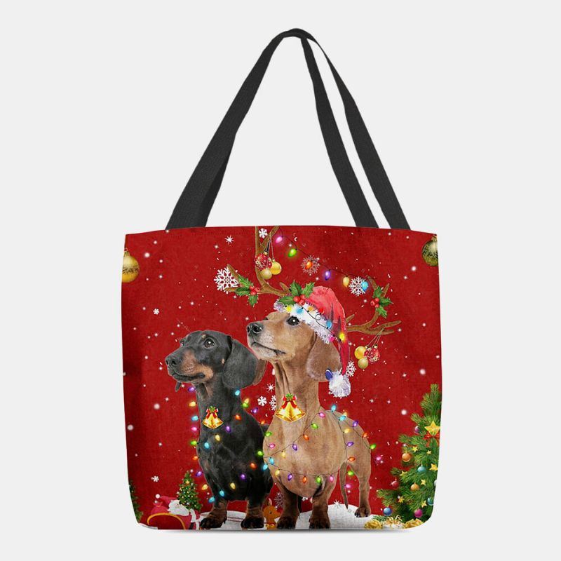 Damen Filz Süße Festliche Weihnachten Cartoon Hunde Muster Umhängetasche Handtasche Tote