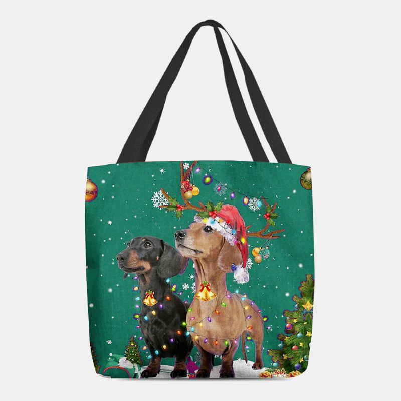 Damen Filz Süße Festliche Weihnachten Cartoon Hunde Muster Umhängetasche Handtasche Tote