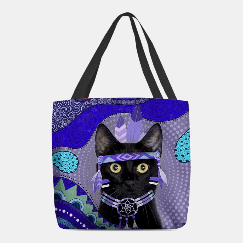 Damen Fühlte Niedlichen Cartoon Ägyptischen Gekleidet Schwarze Katze Muster Umhängetasche Handtasche Tote