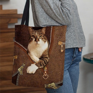 Damen Fühlten Sich Niedlich 3d Dreidimensionale Cartoon Katze Muster Umhängetasche Handtasche Tote