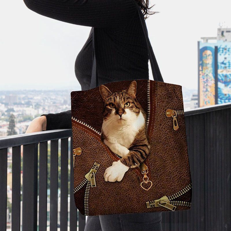 Damen Fühlten Sich Niedlich 3d Dreidimensionale Cartoon Katze Muster Umhängetasche Handtasche Tote