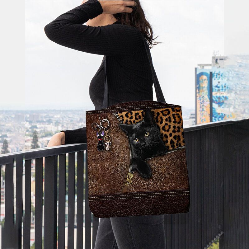 Damen Fühlten Sich Niedlich 3d Dreidimensionale Cartoon Schwarze Katze Anhänger Muster Umhängetasche Handtasche Tote