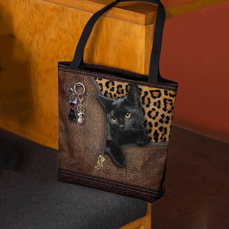 Damen Fühlten Sich Niedlich 3d Dreidimensionale Cartoon Schwarze Katze Anhänger Muster Umhängetasche Handtasche Tote