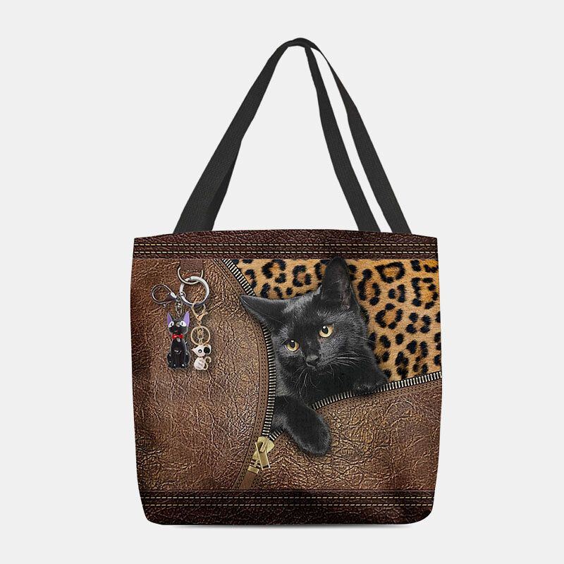 Damen Fühlten Sich Niedlich 3d Dreidimensionale Cartoon Schwarze Katze Anhänger Muster Umhängetasche Handtasche Tote